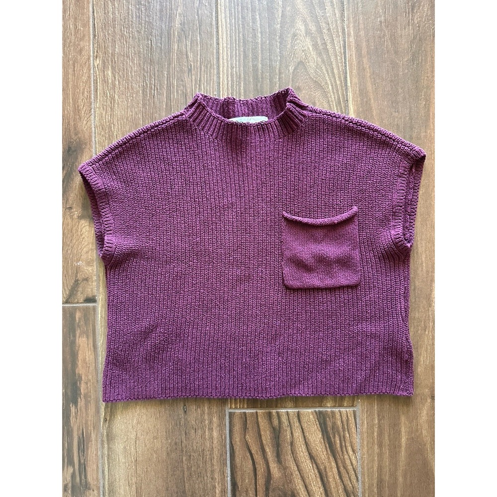 Free People FP Beach Plum Purple Knit Mock Neck Sweater Vest Pocket XS